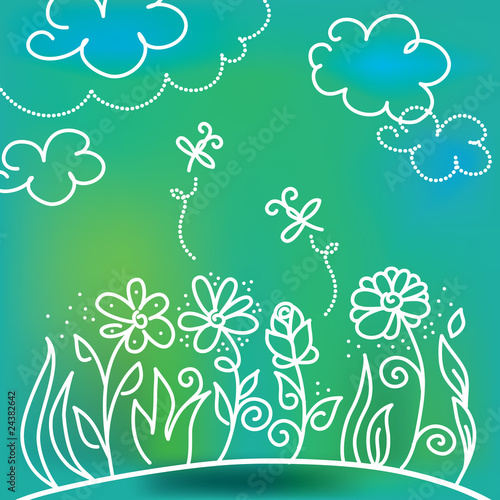 flowers cartoon background. Zoom Not Available: Vector images scale to any size. Cartoon background with flowers