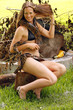 Young woman and south american python