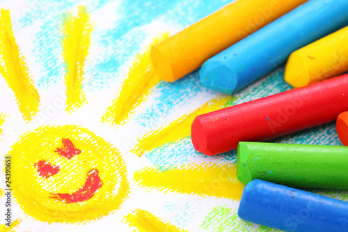 Photo: Oil Pastel Crayons on a white paper Oil Pastel Crayons on a white paper