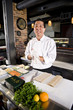 Photo: Japanese chef in restaurant with sushi ingredients Japanese chef in restaurant with sushi ingredients