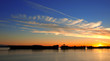 Beautiful sunset over moored freighters