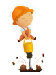 Little men working with big jackhammer