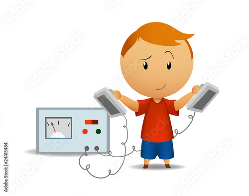 Vector: Smiling boy with medical defibrillator Smiling boy with medical defibrillator
