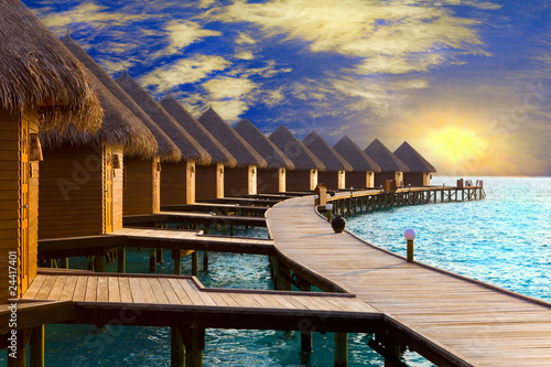 Photo: Maldives. .Villa on piles on water at the time sunset... Maldives. .Villa on piles on water at the time sunset...