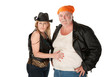 Woman touching partner's large belly
