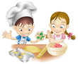 two children having fun in the kitchen