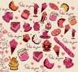 Symbols of Paris. Culinary pattern. Hand drawing.