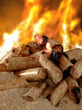 Holzpellets mit Feuer und Glut