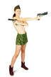 girl in military clothes holding  guns