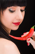 cute girl with chili pepper