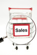 Sales concept with cart and lup