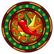 Mexican hot chili peppers logo over white background