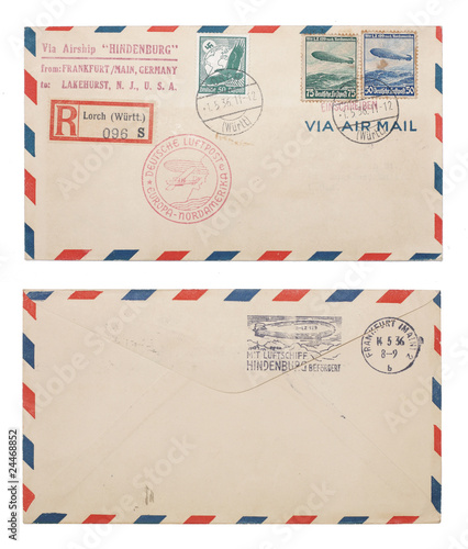 Photo: Hindenburg Airmail Envelope Front and Back Hindenburg Airmail Envelope Front and Back