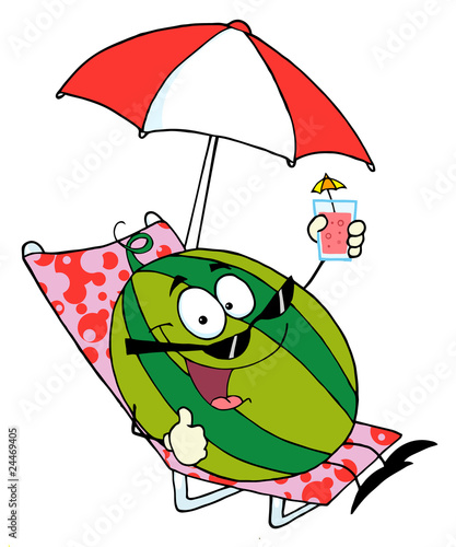 Vector: Watermelon Cartoon Character Holding A Glass With Juice Watermelon Cartoon Character Holding A Glass With Juice