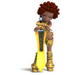 female fantasy manga knight as a cartoon guard. 3D rendering wit