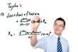 young teacher drawing a Mathematical formula