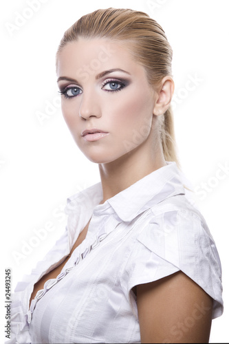 portrait of a young beautiful woman isolated on white background