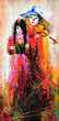 The clown with a violin and the girl with an accordion