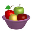 3D Fruit Bowl with Apples, objects isolated