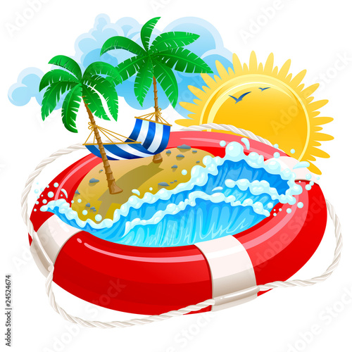 Vector: Summer icon with life buoy Summer icon with life buoy
