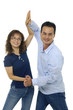 happy young couple enjoying with their hands stretched