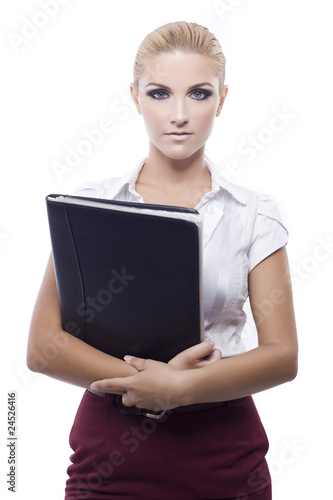 young beautiful woman holding a folder