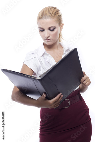young beautiful woman holding a folder