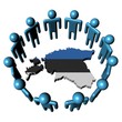Circle of people around Estonia map flag illustration