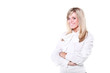 Young beautiful happy blond buisinesswoman arms folded