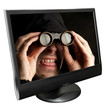 Funny man with binocular in a computer monitor Funny man with binocular in a computer monitor