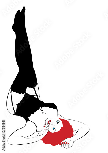 Vector: Mujer pelirroja con lenceria y medias negras Mujer pelirroja con lenceria y medias negras
