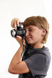 Young Boy Taking Photo Camera .