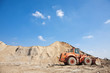 Orange excavator working in a construction environment Orange excavator working in a construction environment