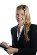 Energetic business woman with notepad