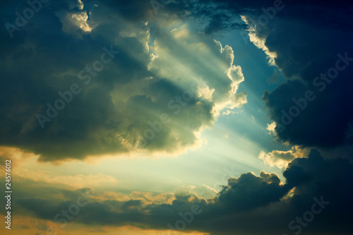 Photo: Beautiful dramatic sky with sun rays. Beautiful dramatic sky with sun rays.