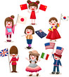 Set of international childrens holding flag Set of international childrens holding flag