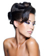 beautiful  woman with stylish curly  hairstyle