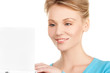 happy woman with laptop computer