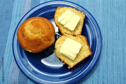 Photo: Corn Muffins on Blue Corn Muffins on Blue