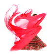 Photo: young girl dancing with red scarf over white young girl dancing with red scarf over white