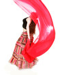 Photo: young girl dancing with red scarf over white young girl dancing with red scarf over white