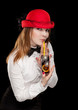 Portrait of a pretty young woman with red bonnet