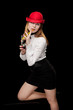 Portrait of a pretty young woman with red bonnet