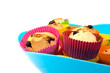 Closeup of a bowl with cupcakes