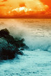 sunset with big waves on the pier sunset with big waves on the pier