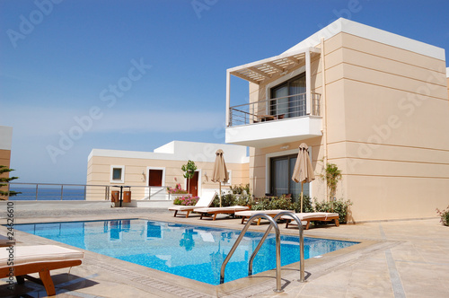 Photo: Swimming pool at the modern luxury villa, Crete, Greece Swimming pool at the modern luxury villa, Crete, Greece