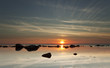 Sunset over ocean. Wide angle photo.