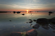 Sunset over ocean. Wide angle photo.