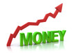 Money and increasing graph. Isolated on white 3D concept.