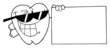 Outlined Tooth Character Presenting A Blank Sign